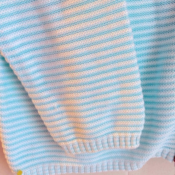 Talbots Woman Striped Textured Cotton Cardigan Contrast Zipper  Blue White (1X) - Picture 3 of 7